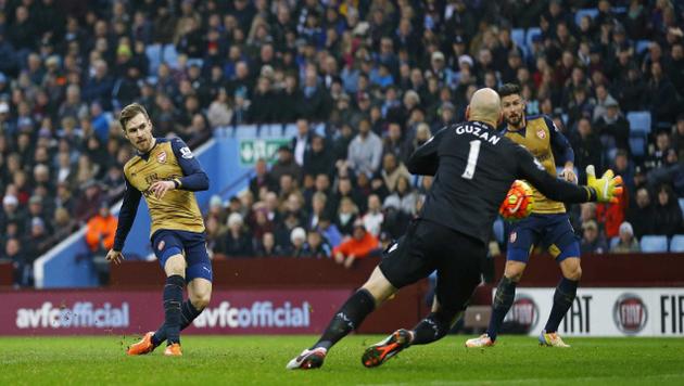 SUBLIME MOVE SUBLIME FINISH:Mesut Ozil and Aaron Ramsey combined perfectly to bring up Arsenal’s second goal against Aston Villa