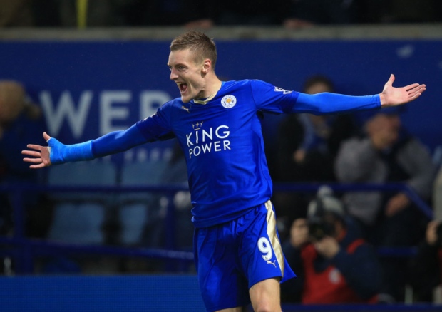 Leicester City's Jamie Vardy celebrates scoring