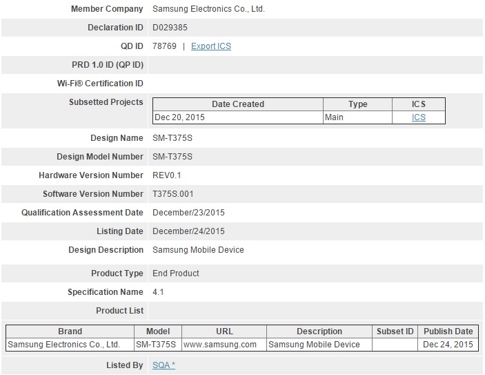 New Samsung tablet with 8-inch display receives Wi-Fi and Bluetooth certifications