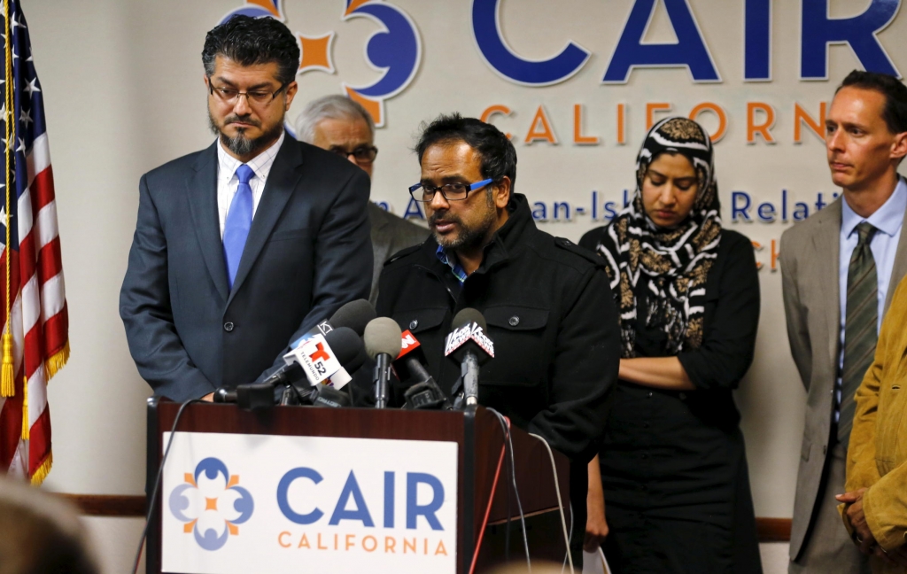 Farhan Khan brother-in-law of San Bernardino shooter Syed Farook speaks at a Council on American Islamic Relations press conference in Anaheim Calif. on Wednesday. CAIR called the press conference very early into the investigation of the shooting