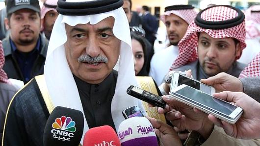 Saudi Finance Minister Ibrahim bin Abdul Aziz al Assaf speaks to journalists