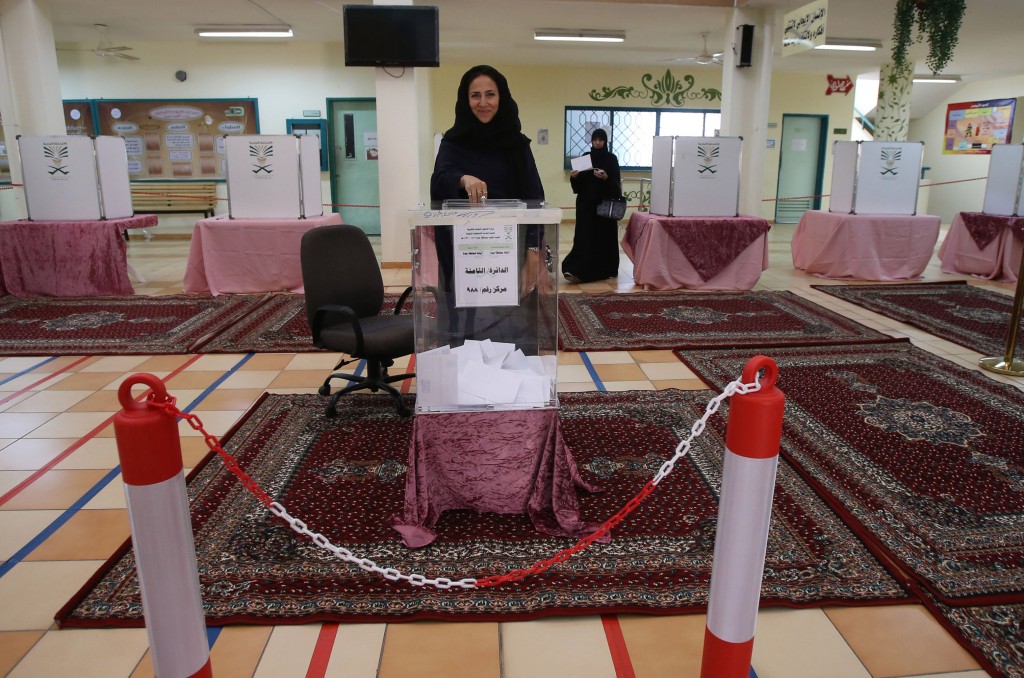 Saudi women cast their votes for the municipal elections at a polling station on Saturday in Jeddah Saudi Arabia