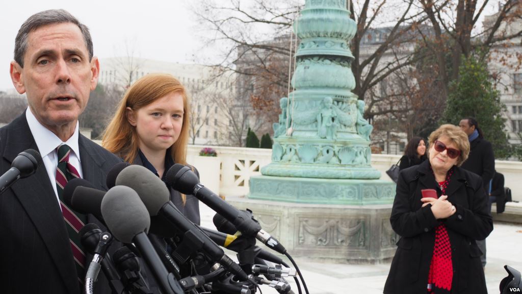 Plaintiff Abigail Fisher is seen with conservative advocate Edward Blum outside the U.S. Supreme Court in Washington D.C. Dec. 9 2015