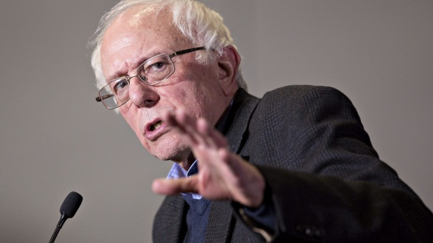 Senator Bernie Sanders speaks during a rally in Sioux City Iowa on Monday