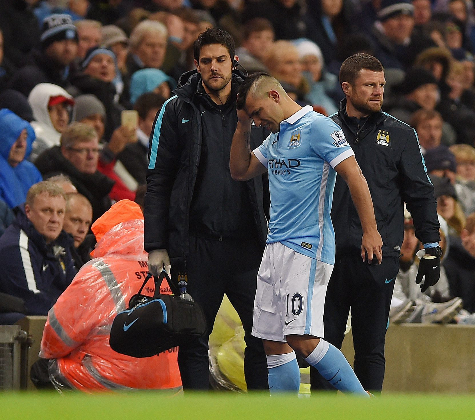 Sergio Aguero has not featured since limping out of last month's win at home to Southampton