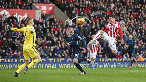 Bojan Krkic shoots past Manchester City's Joe Hart