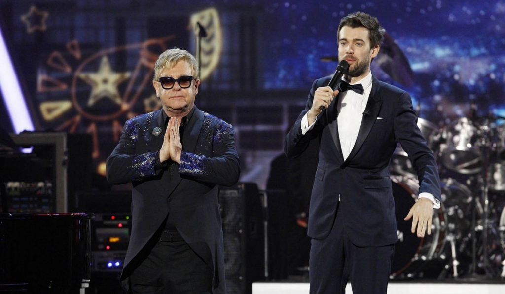 Sir Elton John was upstaged by a tambourine player at the Royal Variety Performance