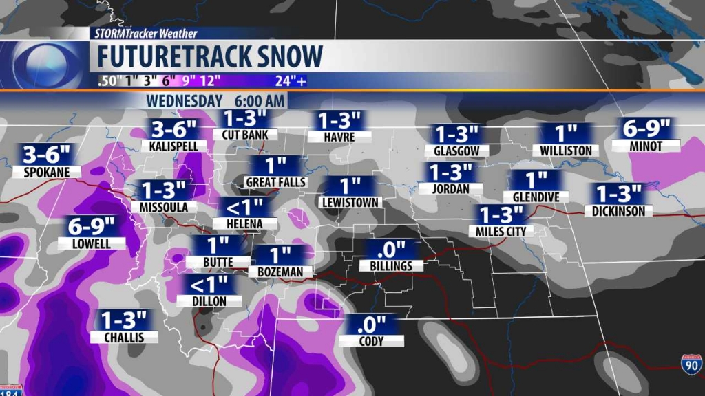 Snow forecast through early Wednesday