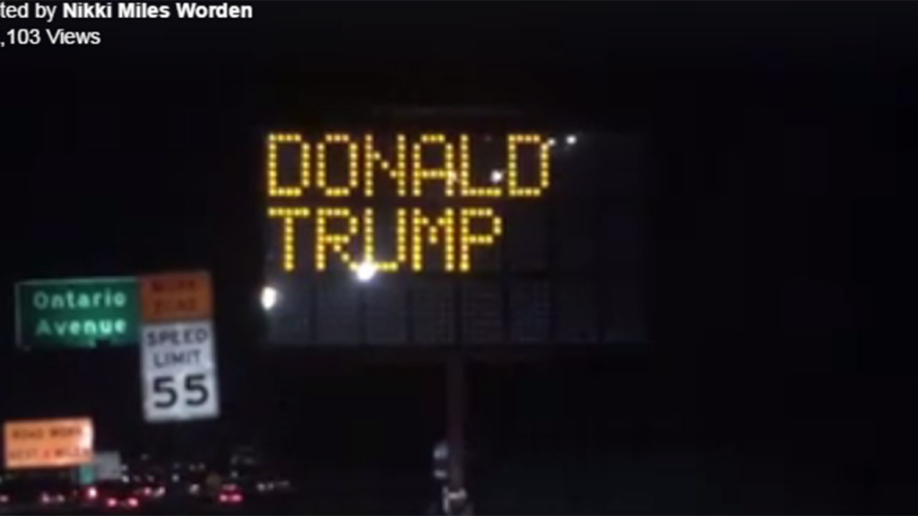 California Traffic Sign Programmed to Support Donald Trump