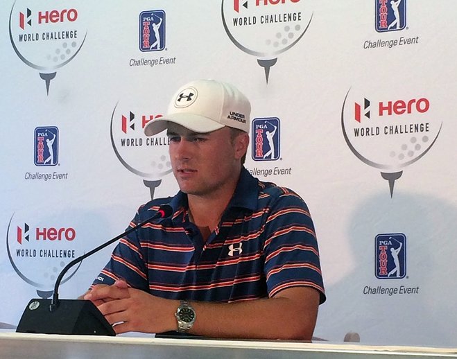 Jordan Spieth speaks during a press conference at the PGA Tour's Hero World Challenge golf tournament in Albany Bahamas Wednesday Dec. 2 2015