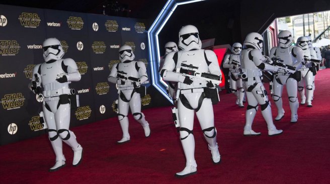 Hollywood California UNITED STATES: The Storm Troopers attend the World Premiere of'Star Wars The Force Awakens, in Hollywood California