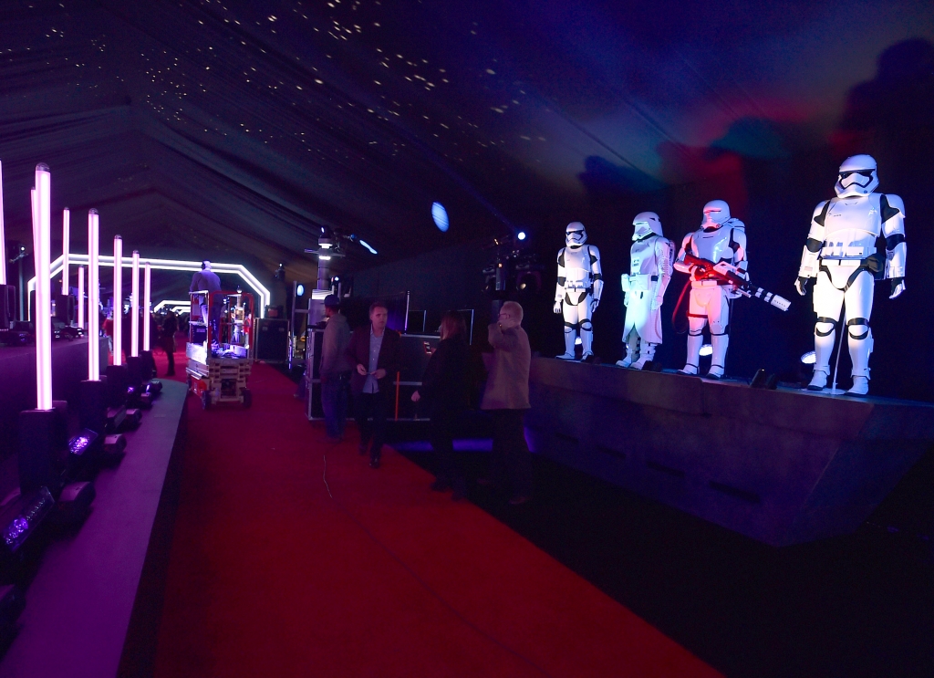 A view of Stormtroopers on the red carpet before the world premiere begins for'Star Wars The Force Awakens at the TCL Chinese Theatre on Monday Dec. 14 2015 in Los Angeles