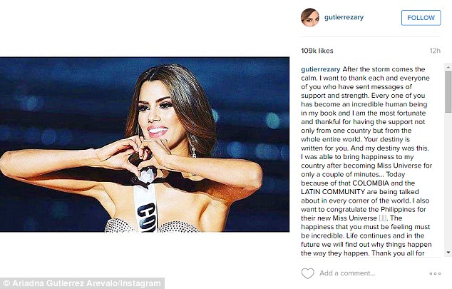 Speaking out Miss Colombia Ariadna Gutierrez took to Instagram Tuesday to address the incident at Miss Universe in which she was wrongly declared the winner only to be stripped of her crown minutes later