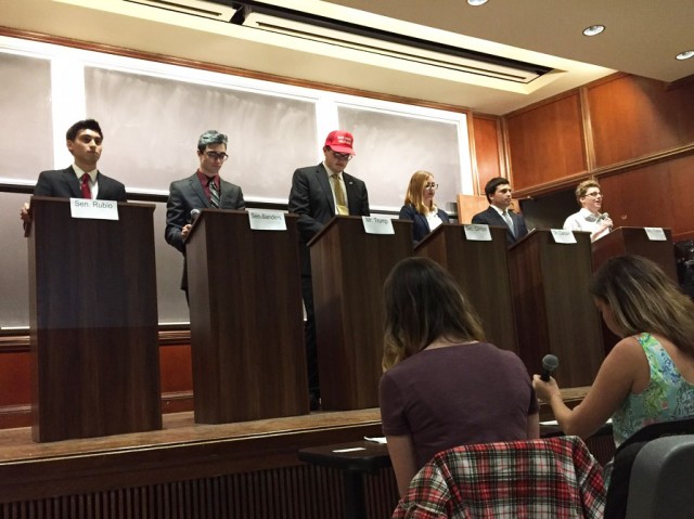 Students portray presidential candidates at Bruins for Rubio mock debate on Nov. 18