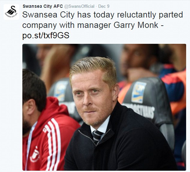 Swansea announced earlier this week that Monk was to leave the club with immediate effect