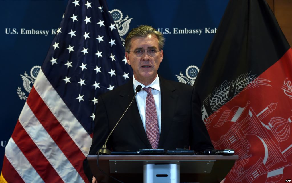 US Special Representative for Afghanistan and Pakistan Ambassador Richard Olson speaks during a press conference at the US Embassy in Kabul Dec. 6 2015