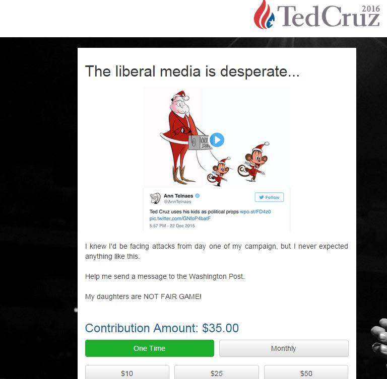 Image Ted Cruz fundraising appeal over Washington Post animation