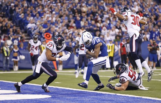 Moncrief goes in for a 11-yard touchdown reception during the first half of an NFL football game against the Houston Texans Sunday Dec. 20 2015 in Indianapolis