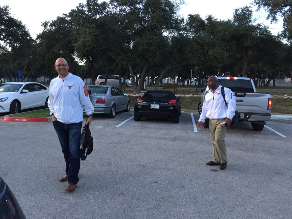 UT president Greg Fenves UT athletic director Mike Perrin coach Charlie Strong and UT run-game coordinator Jeff Traylor flew to Tulsa in a private plane Friday afternoon to convince Gilbert to take the UT job