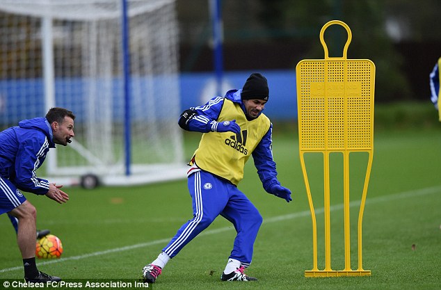 The Brazil-born striker seemed to be enjoying the session as he performed some running drills