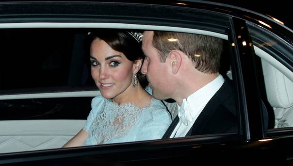 The Duchess of Cambridge wears one of the late Princess of Wales’ favourite tiaras as she leaves a diplomatic reception at Buckingham Palace with Prince William