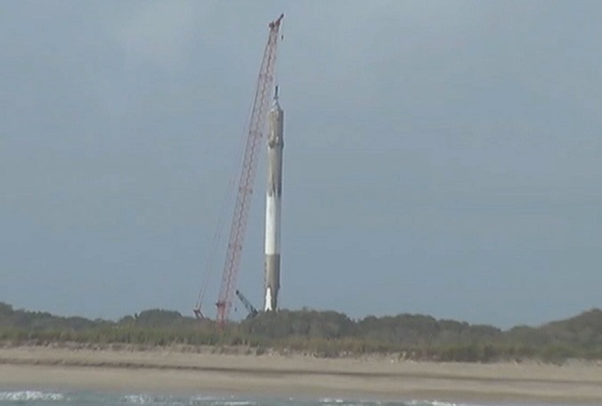 The Falcon 9 rocket a day after landing successfully at Cape Canaveral Air Force Station