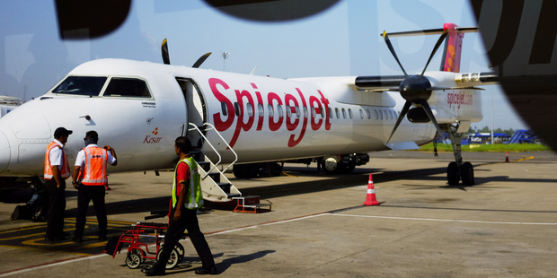 The Spice Jet plane carrying 49 passengers and four crew members hit the boars on the runway at Dumna airport at Jabalpur India