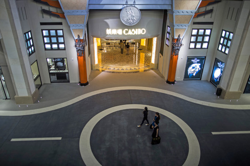 The entrance to the casino floor on The Boulevard at Studio City in Macau