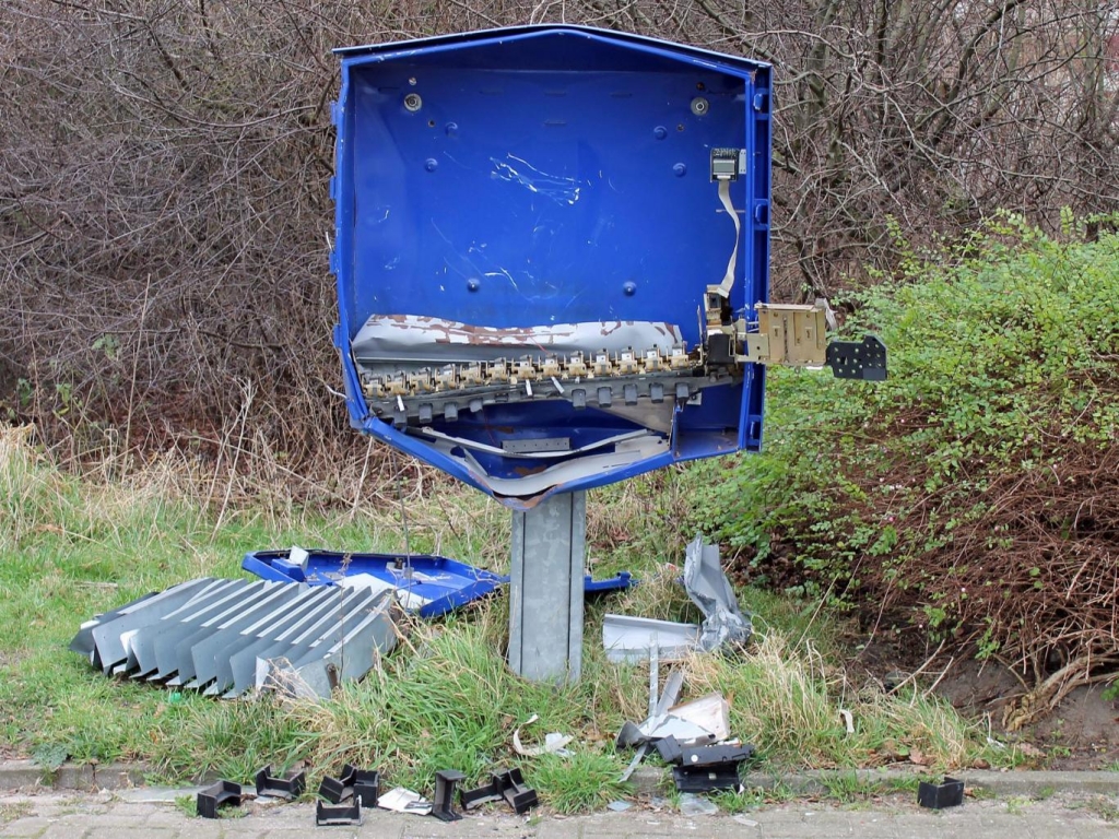 The remains of a condom dispenser after an explosion in Schoeppingen Germany EPA