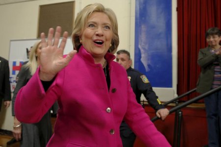 U.S. Democratic presidential candidate Hillary Clinton takes the stage for a campaign town hall meeting in Salem New Hampshire