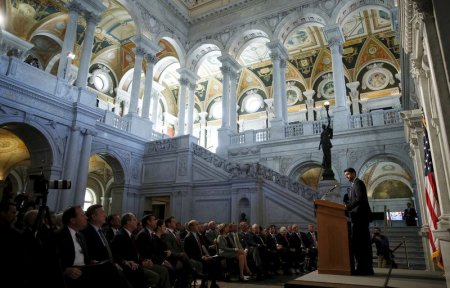 U.S. House Speaker Paul Ryan  delivers a policy address from the Great Hall at the Library of Congress in Washingt