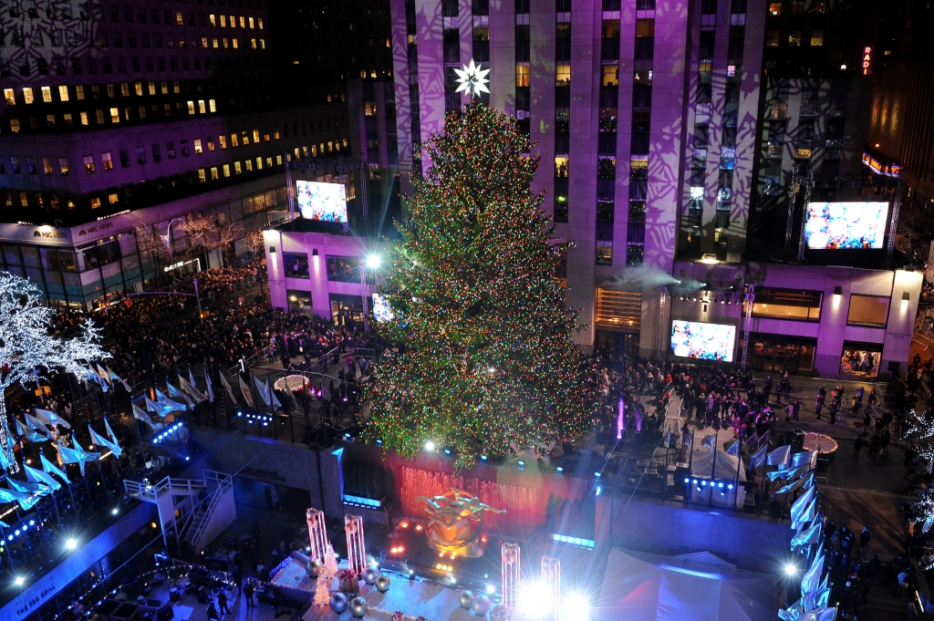 An above-the-scene view of the 82nd annual Rockefeller Christmas Tree Lighting Ceremony at Rockefeller Center on Dec. 3 2014 in New York City