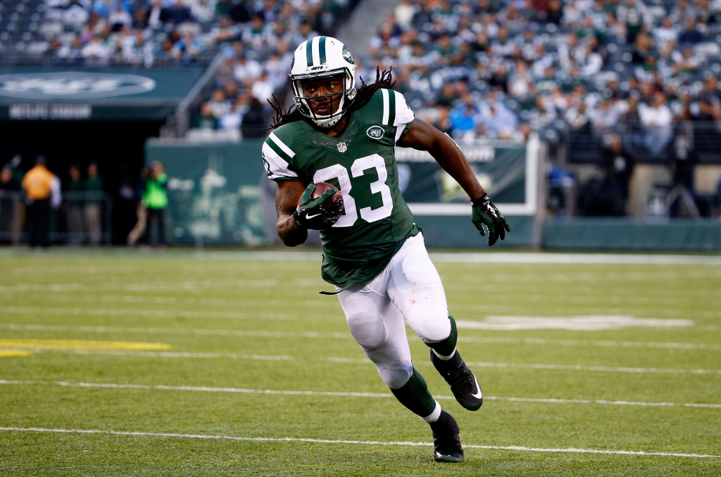 Chris Ivory of the New York Jets carries the ball in the fourth quarter against the Tennessee Titans during their game at Met Life Stadium on Sunday in East Rutherford New Jersey