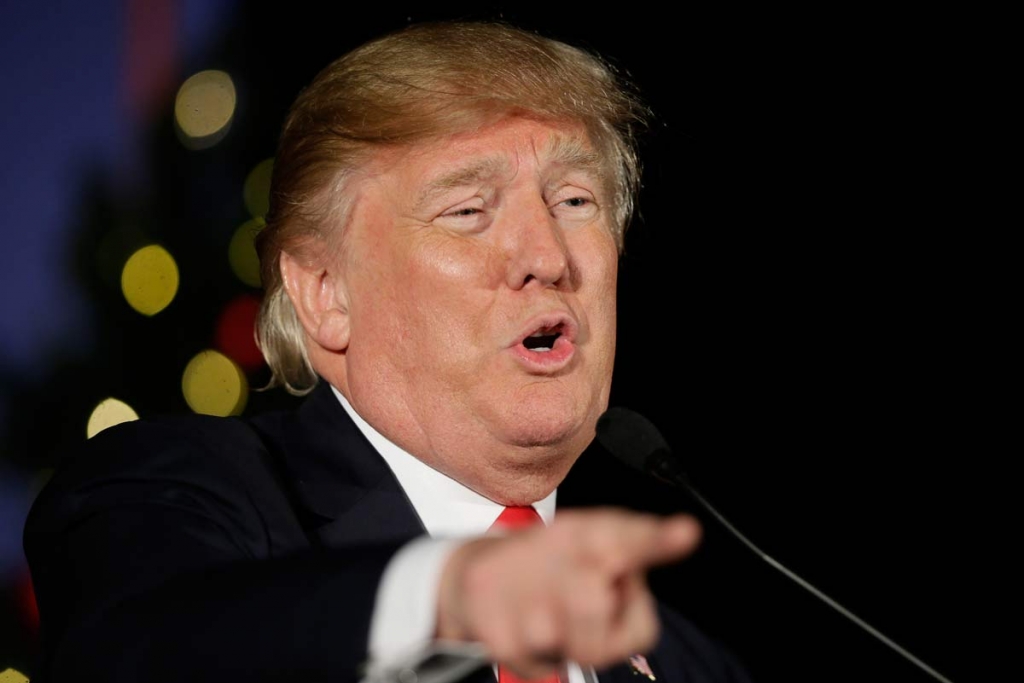 Republican presidential candidate Donald Trump speaks during a campaign rally at the Veterans Memorial Building Saturday Dec. 19 2015 in Cedar Rapids Iowa