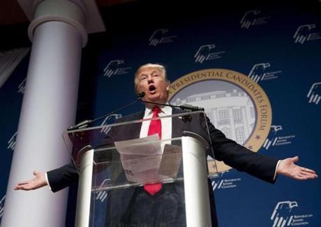 Republican Presidential hopeful Donald Trump spoke during the 2016 Republican Jewish Coalition Presidential Candidates Forum in Washington DC