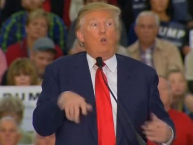 Trump jerking his arms in front of his body and slurring his words in a crude impression of the reporter during a campaign speech