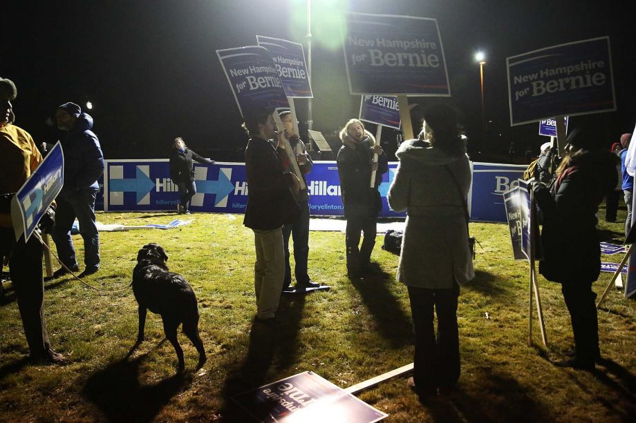 MANCHESTER NH- DECEMBER 19 Supporters of both Hillary Clinton and Bernie Sanders hold a rally on the campus of Saint Anselm College before tonight's Democratic debate