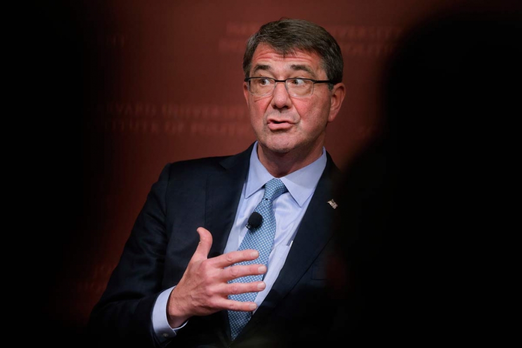 Defense Secretary Ash Carter responds to a question during a forum at the John F. Kennedy School of Government at Harvard University Tuesday Dec. 1 2015 in Cambridge Mass