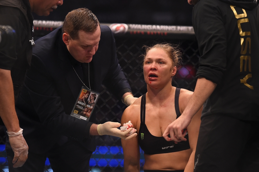 Nov 15 2015 Melbourne Australia Ronda Rousey receives attention after being defeated by Holly Holm during UFC 193 at Etihad Stadium. Mandatory Credit Matt Roberts-USA TODAY Sports usp ORG XMIT USATSI-256554 [Via MerlinFTP