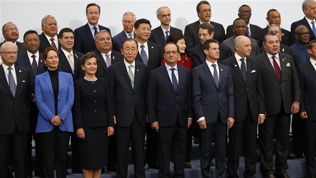 United Nations Secretary General Ban Ki-moon is seen addressing a meeting at the World Climate Change Conference 2015 at Le Bourget near Paris France Dec. 7 2015