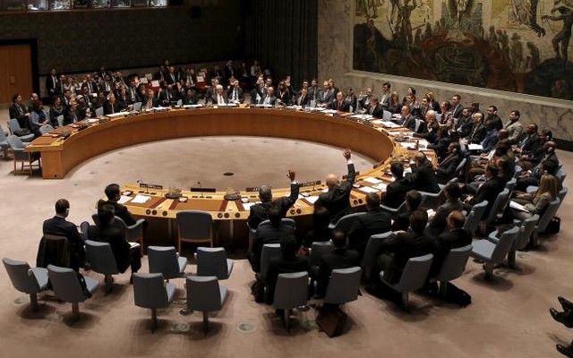 US Secretary of the Treasury Jack Lew chairs a meeting of the United Nations Security Council where finance ministers of United Nations Security Council's member countries voted to approve a resolution to cut funding for Islamic State at UN