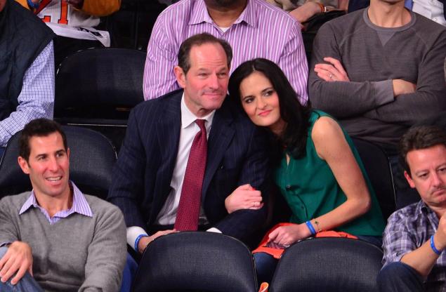 The new report claims that Lis Smith seen here with former disgraced New York Gov. Eliot Spitzer was in the bathroom when Hillary needed to use