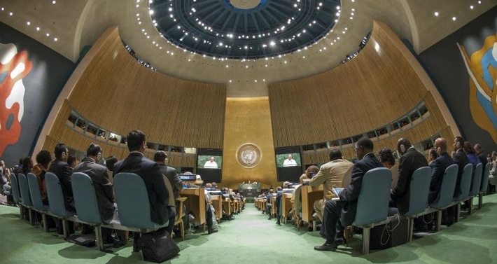 World leaders listen to an address by Pope Francis on 25 September before adopting the SDGs at the United Nations headquarters NY