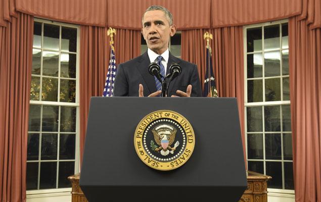 US President Barack Obama speaks during an address to the nation from the Oval Office of the White House in Washington DC on Saturday