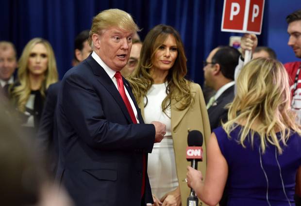 US Republican presidential candidate Donald Trump and his wife Melania after the debate in Las Vegas