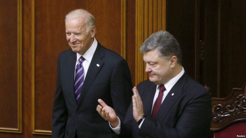 Ukraine's President Petro Poroshenko greets U.S. Vice President Joe Biden at the parliament in Kyiv Ukraine Dec. 8 2015