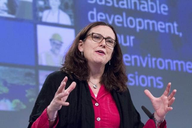 European Trade Commissioner Cecilia Malmstrom addresses a news conference on the publication of the EU proposal on sustainable development in the negotiations for a TTIP in Brussels Belgium