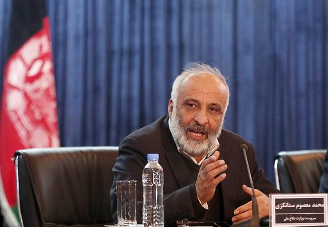 Afghanistan's acting defense minister Masoom Stanekzai talks during a press conference in Kabul Afghanistan Wednesday Dec. 23 2015. Reinforcements have been rushed to a besieged southern district threatened for days with takeover by Taliban fighters