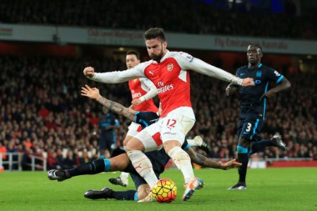 039;s Olivier Giroud scores their second goal of the game