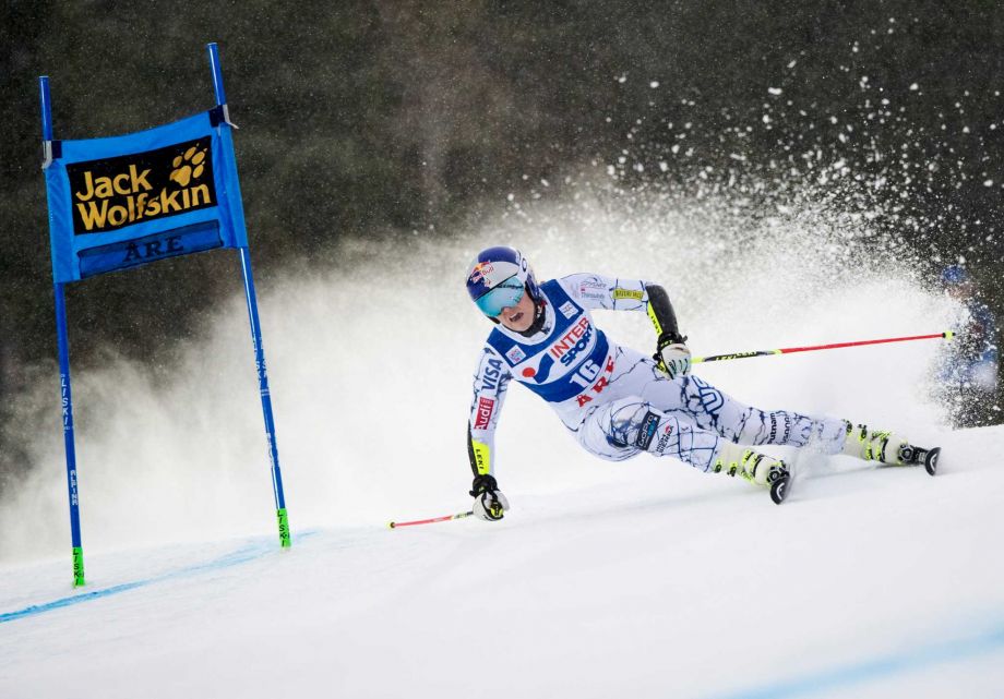 Lindsey Vonn of the U.S in action during the first run of the women’s giant slalom competition at the Alpine World Cup in Are Sweden Saturday Dec. 12 2015. SWEDEN OUT